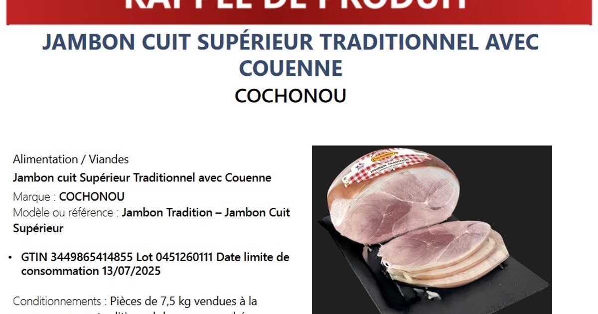 Gezondheid. Listeria: Cochonou-ham verkocht bij Leclerc ongeschikt voor consumptie.
